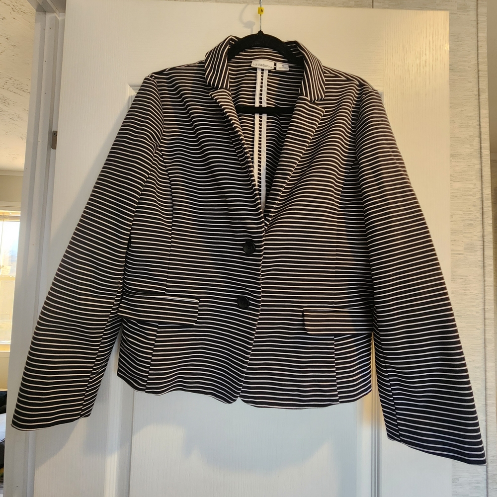 Liz Claiborne Black & White Striped Blazer XL Euc